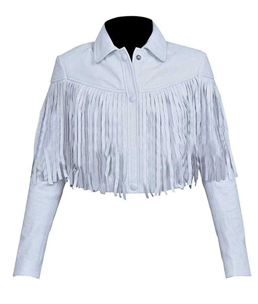 Sloane Peterson Leather Fringe Jacket | Classic White Fringe Jacket - Free Shipping