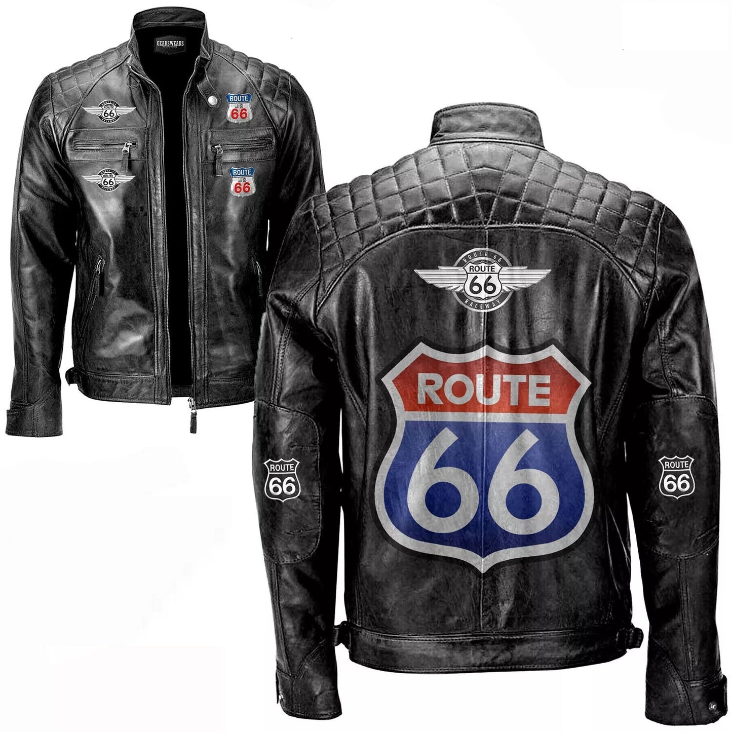 Route 66 Leather Jacket | Classic Route 66 Motorcycle & Bomber Jackets - Free Shipping